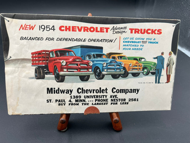 1954 Full line fold out brochure of the Chevrolet Trucks