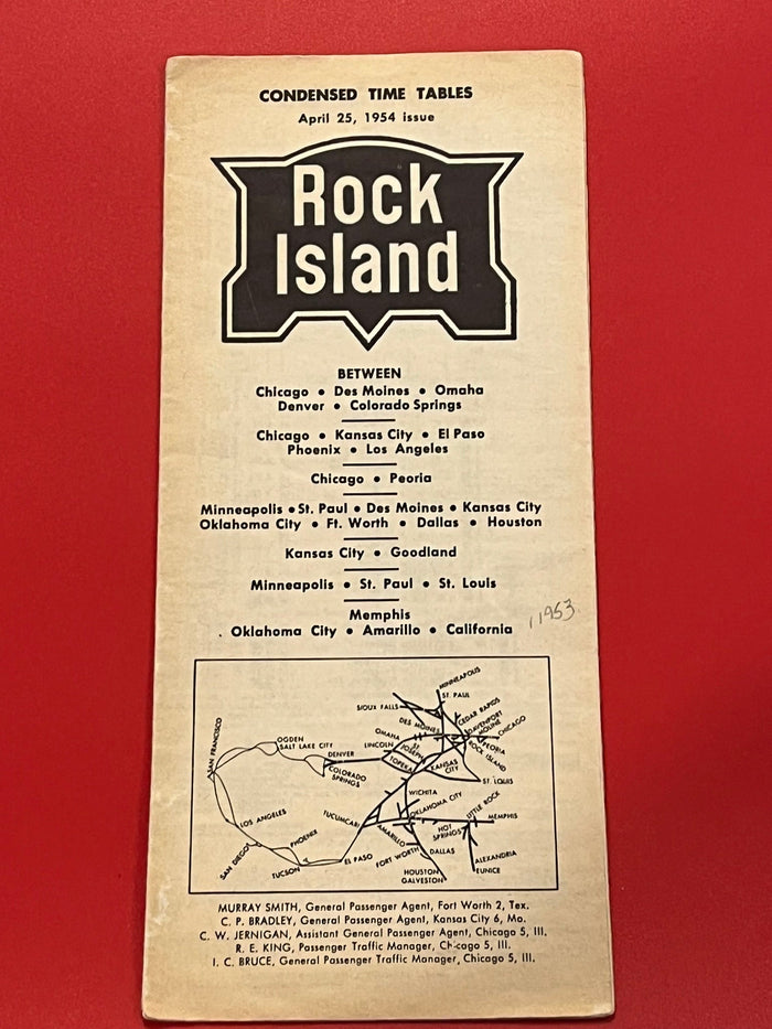 1954 Rock Island RxR Time Tables