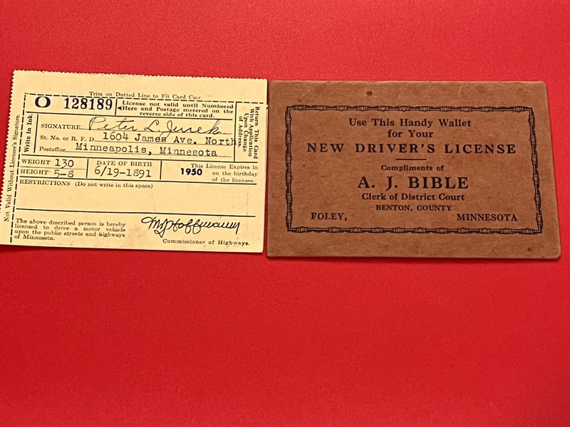 1950 Minnesota Driver's License with case.