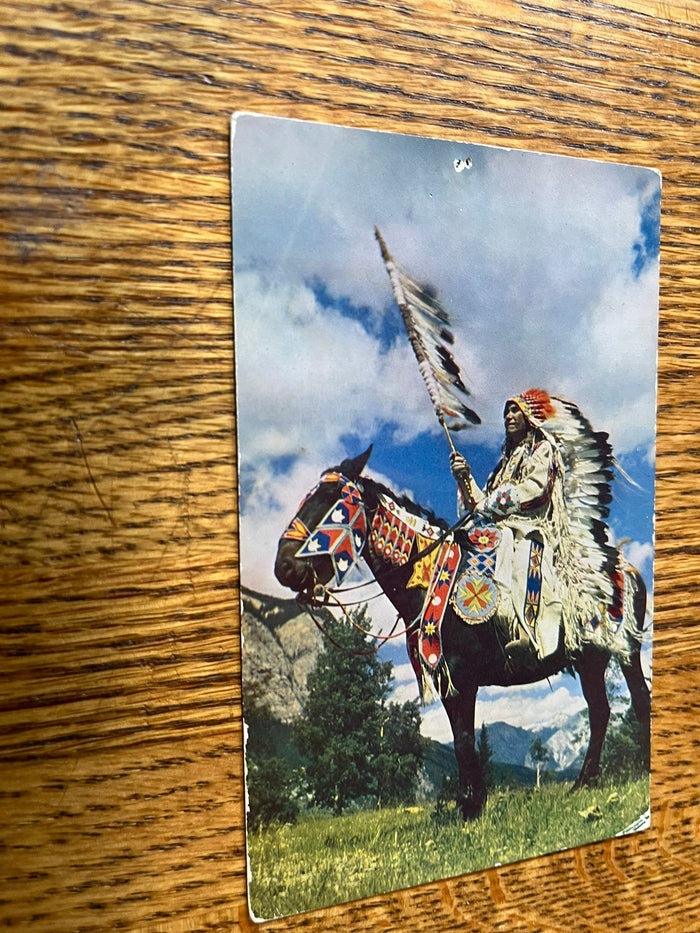 Indian Chief on horseback. Texas 1954