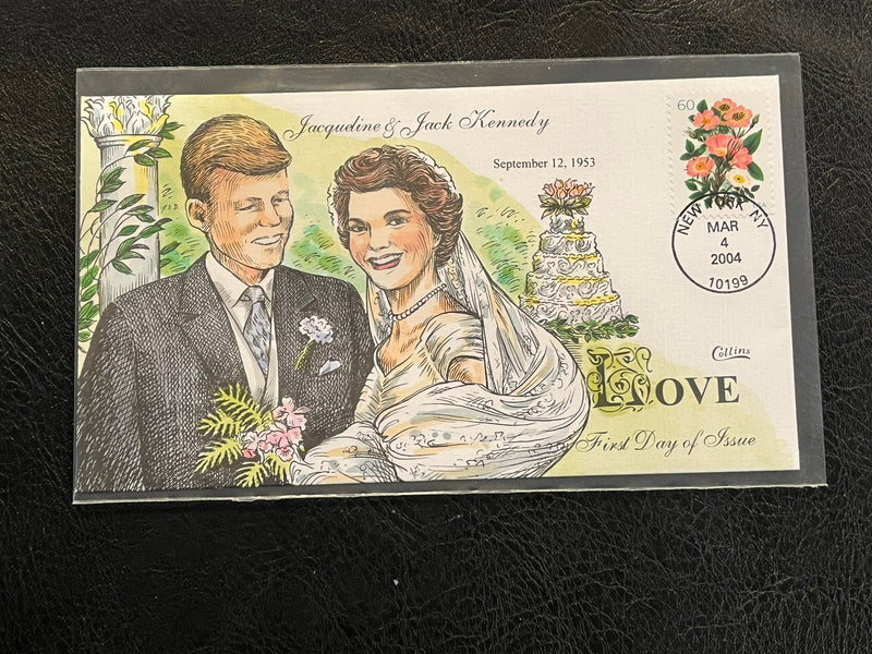 Jacqueline & Jack Kennedy Hand Colored FDC