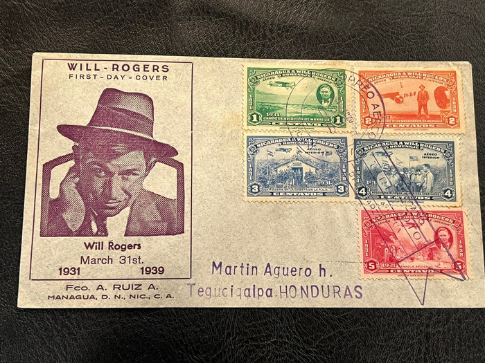 Will Rogers FDC - Nicaragua Fine condition.