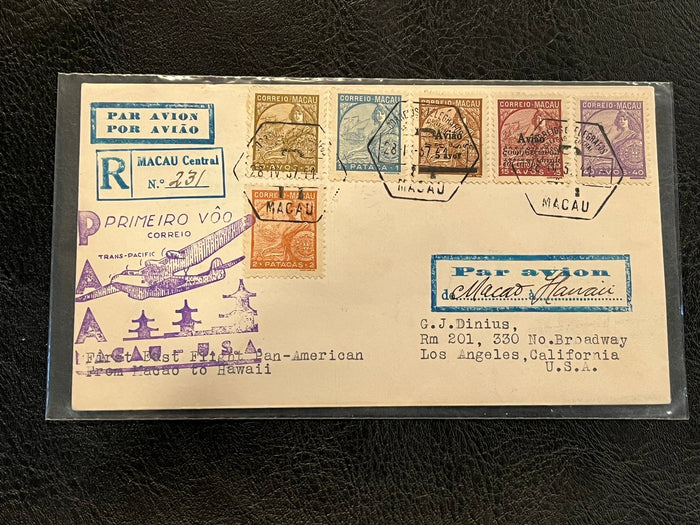 First Flight Cover. Pan-American - Macao to Hawaii.