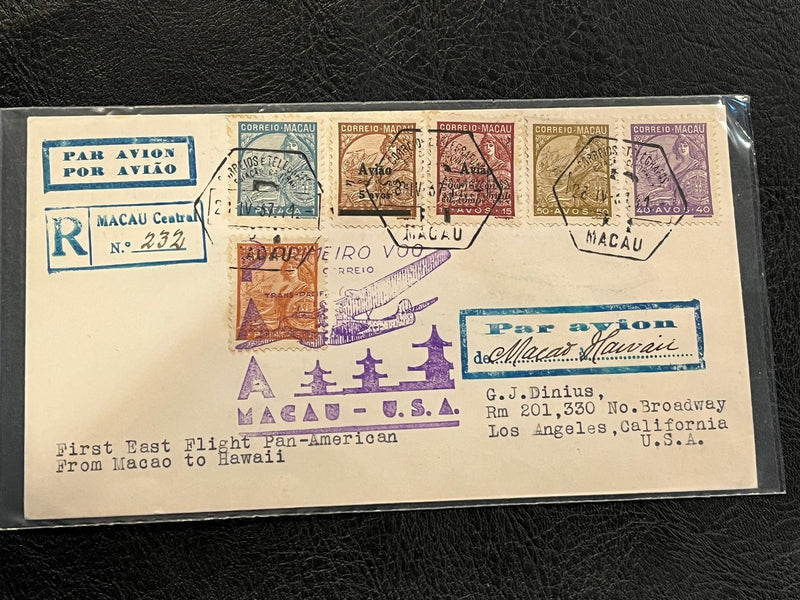 First Flight Cover. Pan-American - Macao to Hawaii - 1