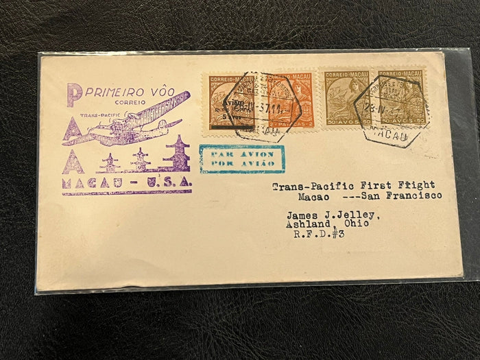 First flight cover. Macao - San Francisco. Pan American Airlines. 1937