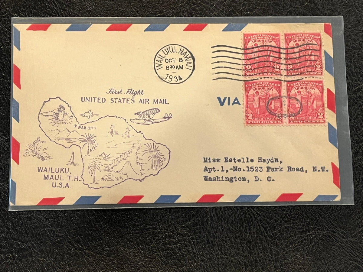 First Flight cover. Pan American - Wailuku to Maui, Hawaii. 1934