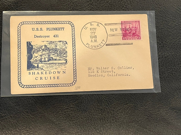 U.S.S. Plunkett - Destroyer 431 - Shakedown Cruise Cover 1940