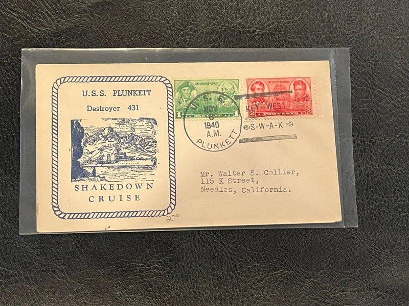 U.S.S. Plunkett - Destroyer 431 - Shakedown Cruise Cover - 1940