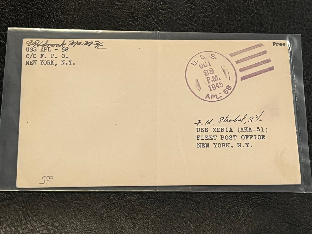 U.S.S. APL - 58 Ship cancelled cover