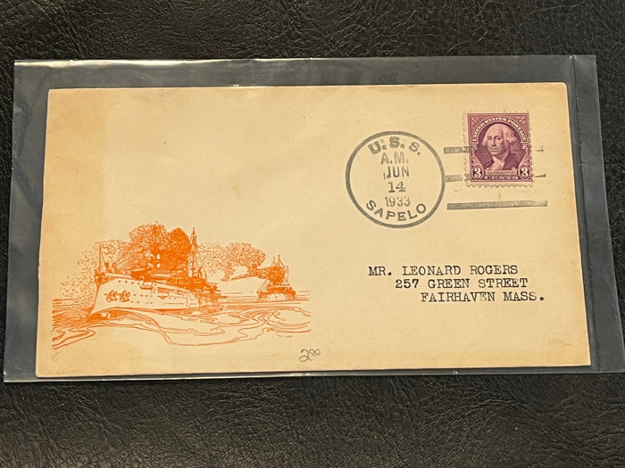 USS Sapelo - Ship cancelled cover.  1933