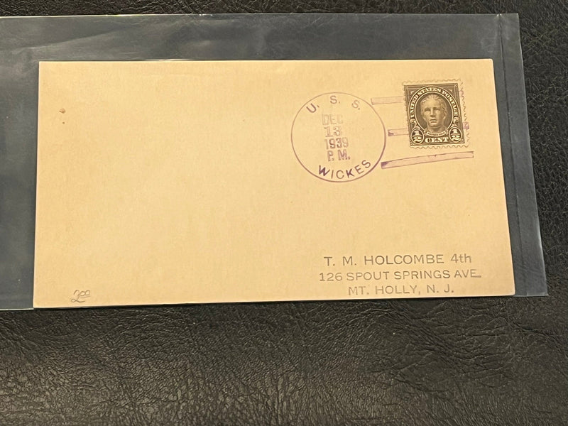 USS Wickes Ship cancelled cover.