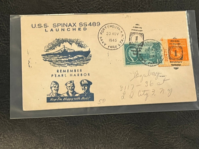 USS Spinax SS489 Launch Day Cover 1945