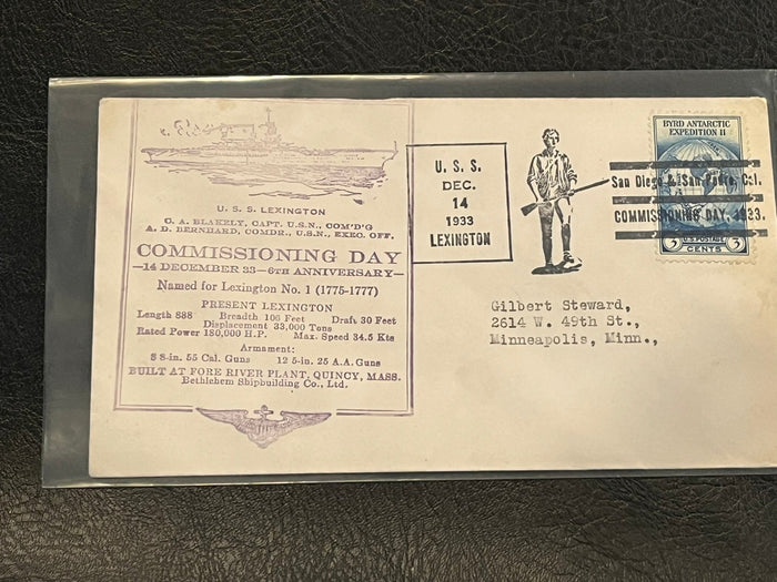 USS Lexington Commissioning Day Cover 1933