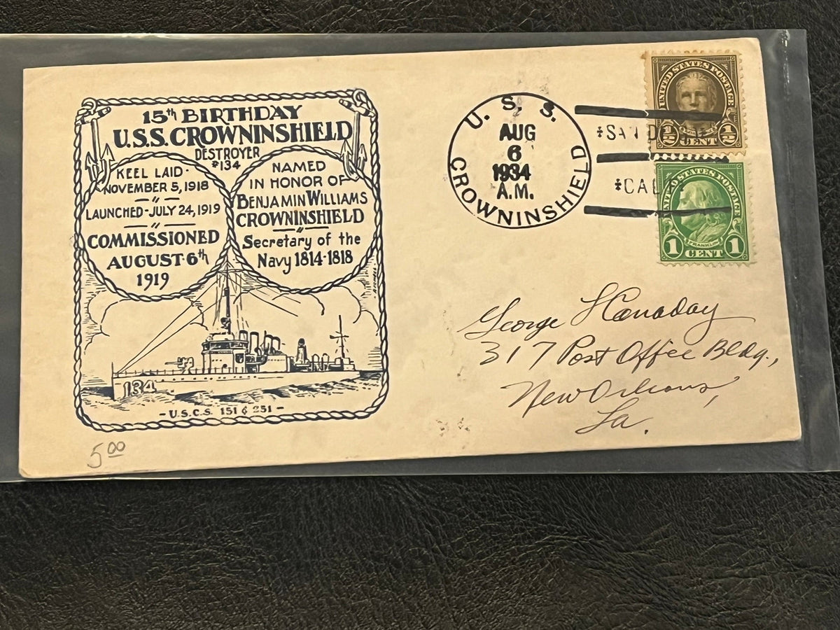 U.S.S. Crownshield #134 Bithday cover 1934