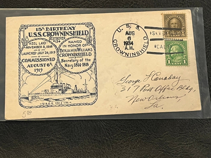 U.S.S. Crownshield #134 Bithday cover 1934