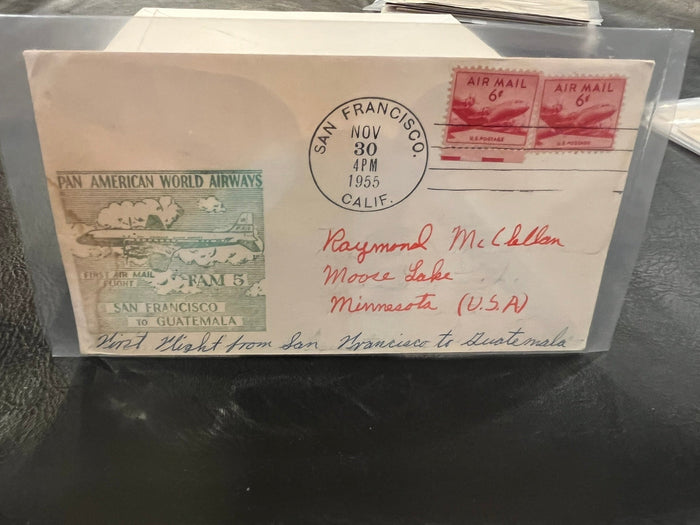 Pan American First Flight cover - San Francisco to Guatamala 1955