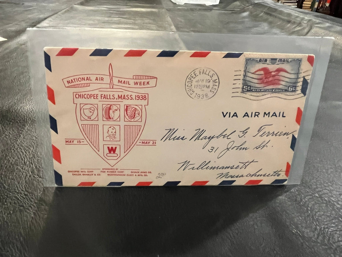 National Air Mail Week. Chicopee Falls, Mass. 1938 cover.