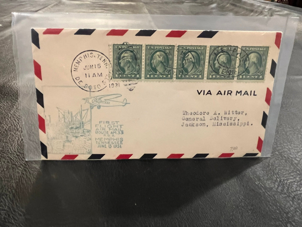 First Flight Cover - Memphis Tennessee to Jackson Mississippi. 1931