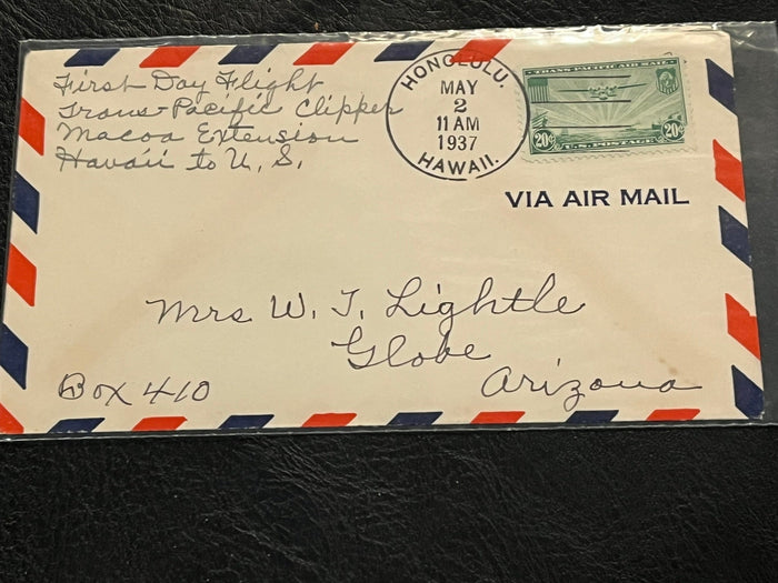 First flight cover. Honolulu to U.S. 1937