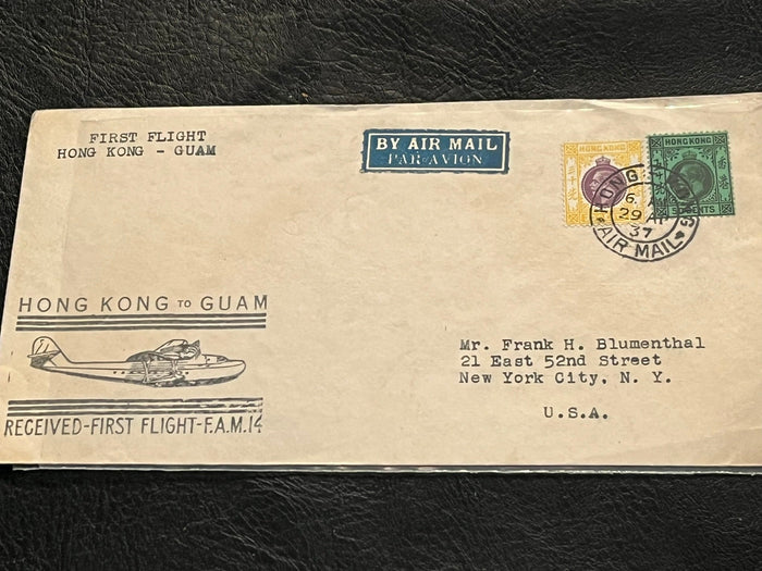 First Flight Cache. Hong Kong - Guam. Pan American Flight F.A. M. 14. 1937.