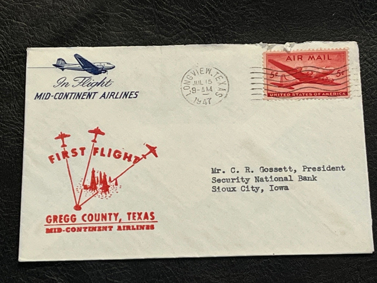 Mid Continent Airlines First flight Cache.Longview, Texas 1947