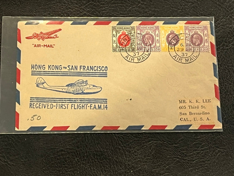 Hong Kong to San Francisco First flight cover. 1937