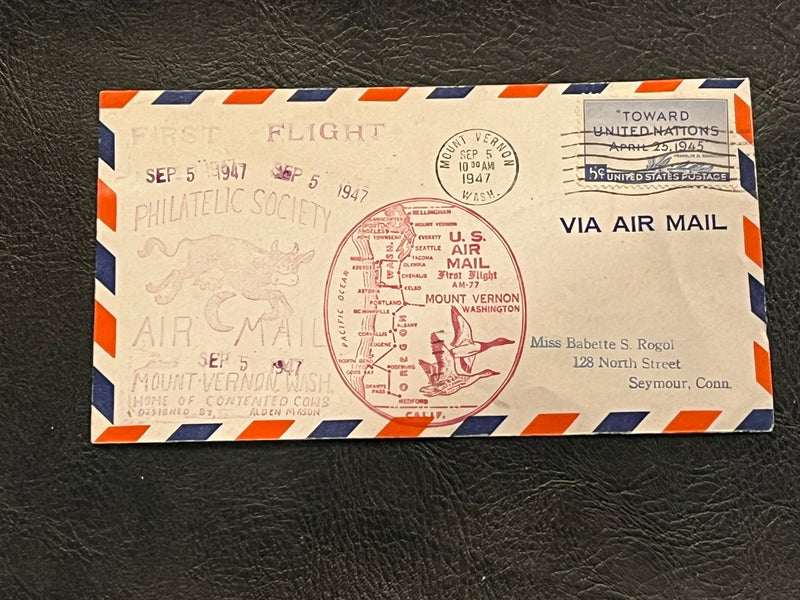 Mount Vernon Washington First Flight cover. 1947