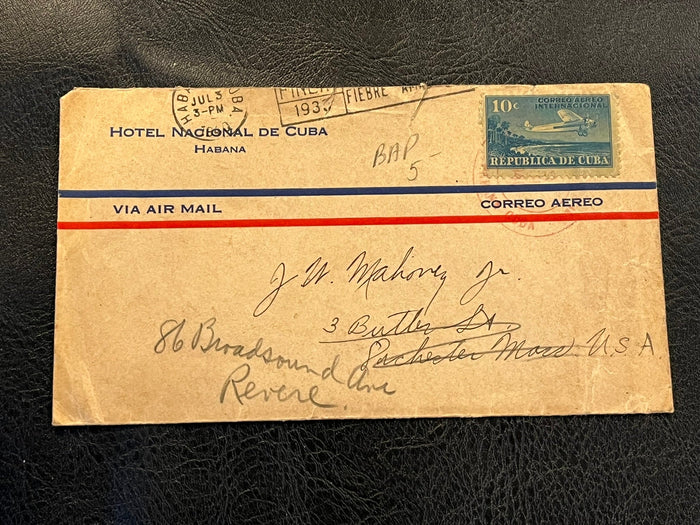 1933 Rebulica de Cuba envelope. Hotel Nacional de Cuba . Havana.