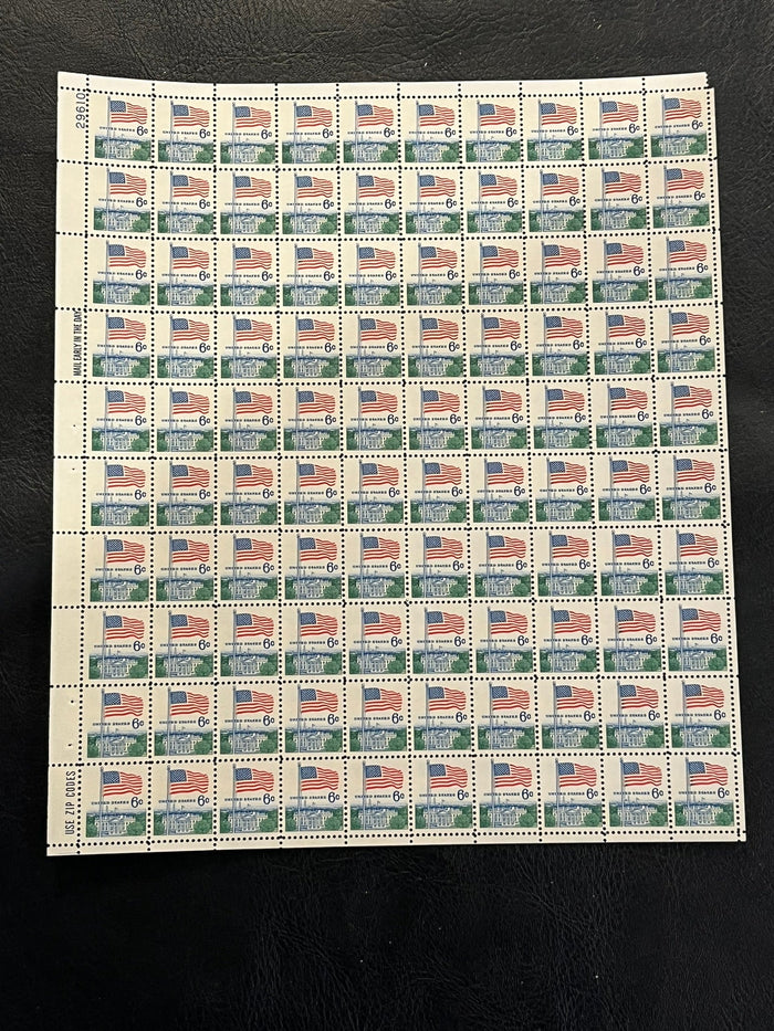 #1338 - 1969 6c Flag and White House Mint Sheet