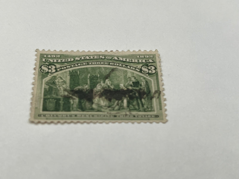 #243 1893 $3 Columbian Commemorative: Columbus Describing Thirdd Voyage