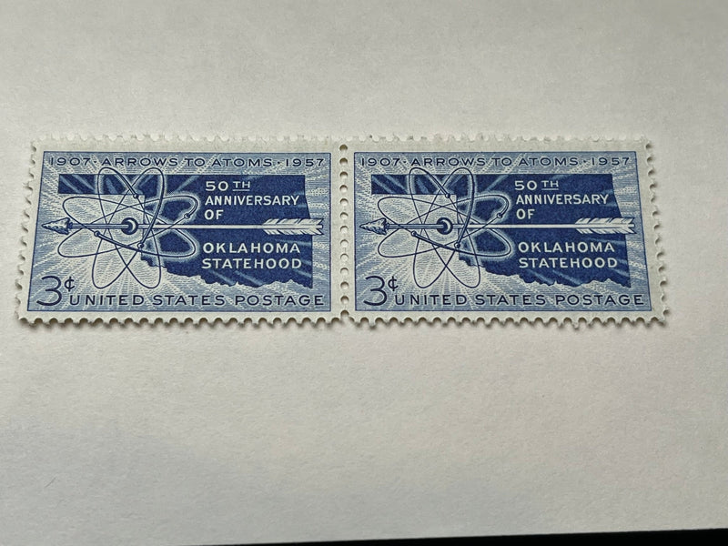 #1092  - 1957 3c Oklahoma Statehood (2 stamps)