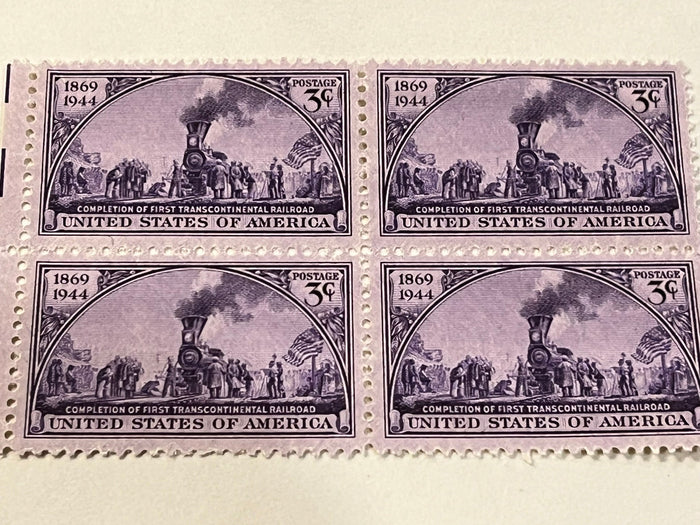 #922  - 1933 3c Dompletion of First Transcontinental Railroad. Includes 5 sets with 4 mnh stamps each)