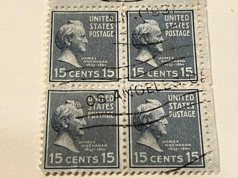 #820- 1938 15c Buchanan (cancelled)