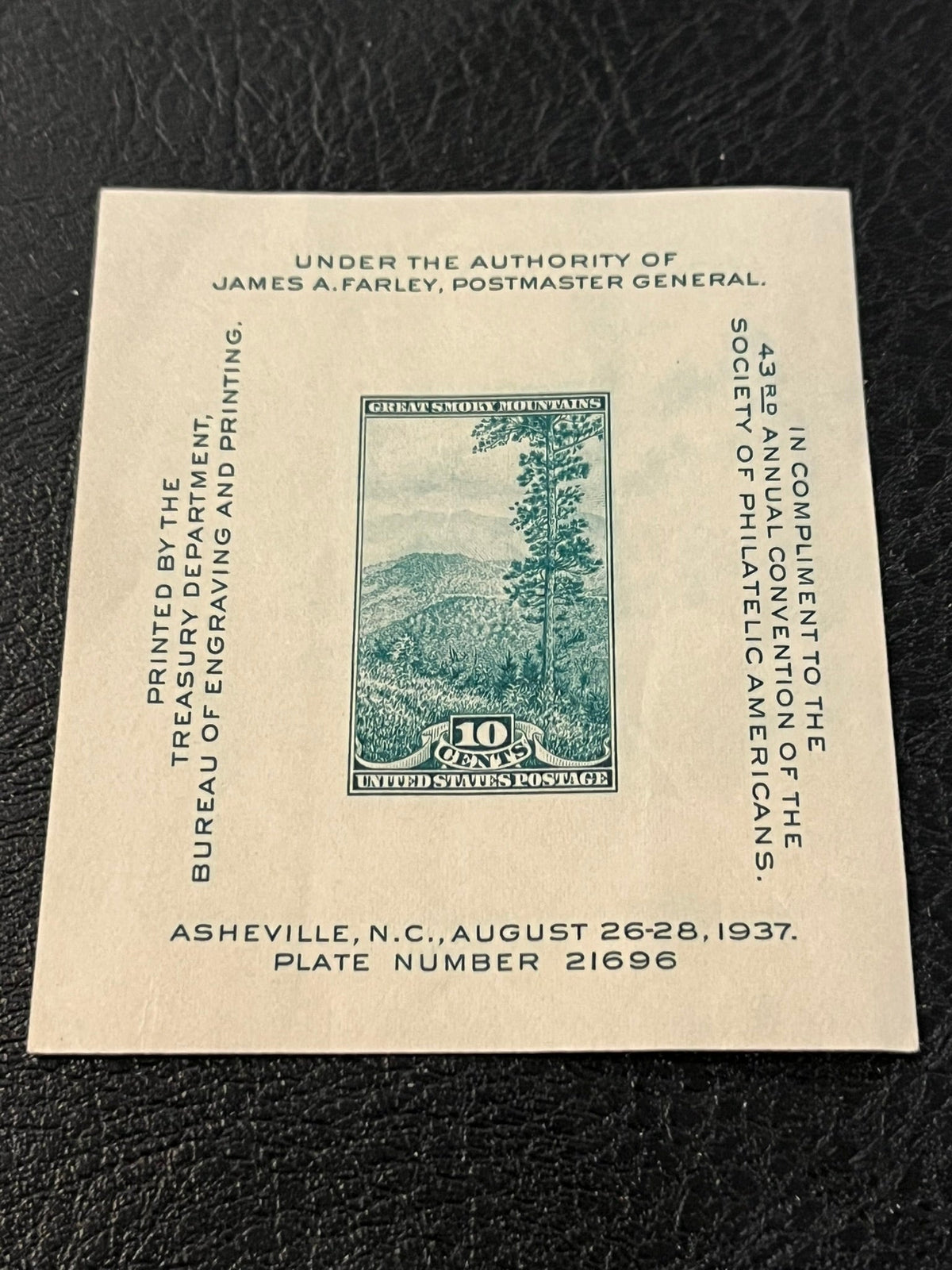 #797 - 1937 10c Society of Philatelic Americans Convention Souvenir Sheet