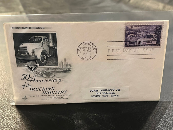 50th Anniversary of the Trucking Industry FDC  1953. Art Craft Cachet