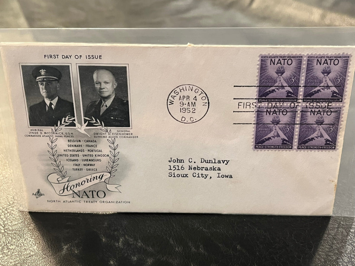 Honoring Nato FDC. Art Craft Cachet. 1952