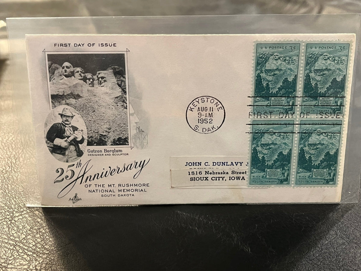 25th Anniversary of the Mt. Rushmore Naational Memorial . Art Craft Cachet. 1952