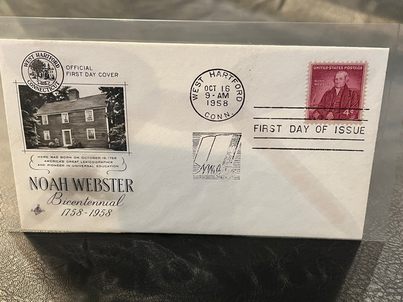 Noah Webster Bicentennial FDC. Art Craft Cachet. 1958