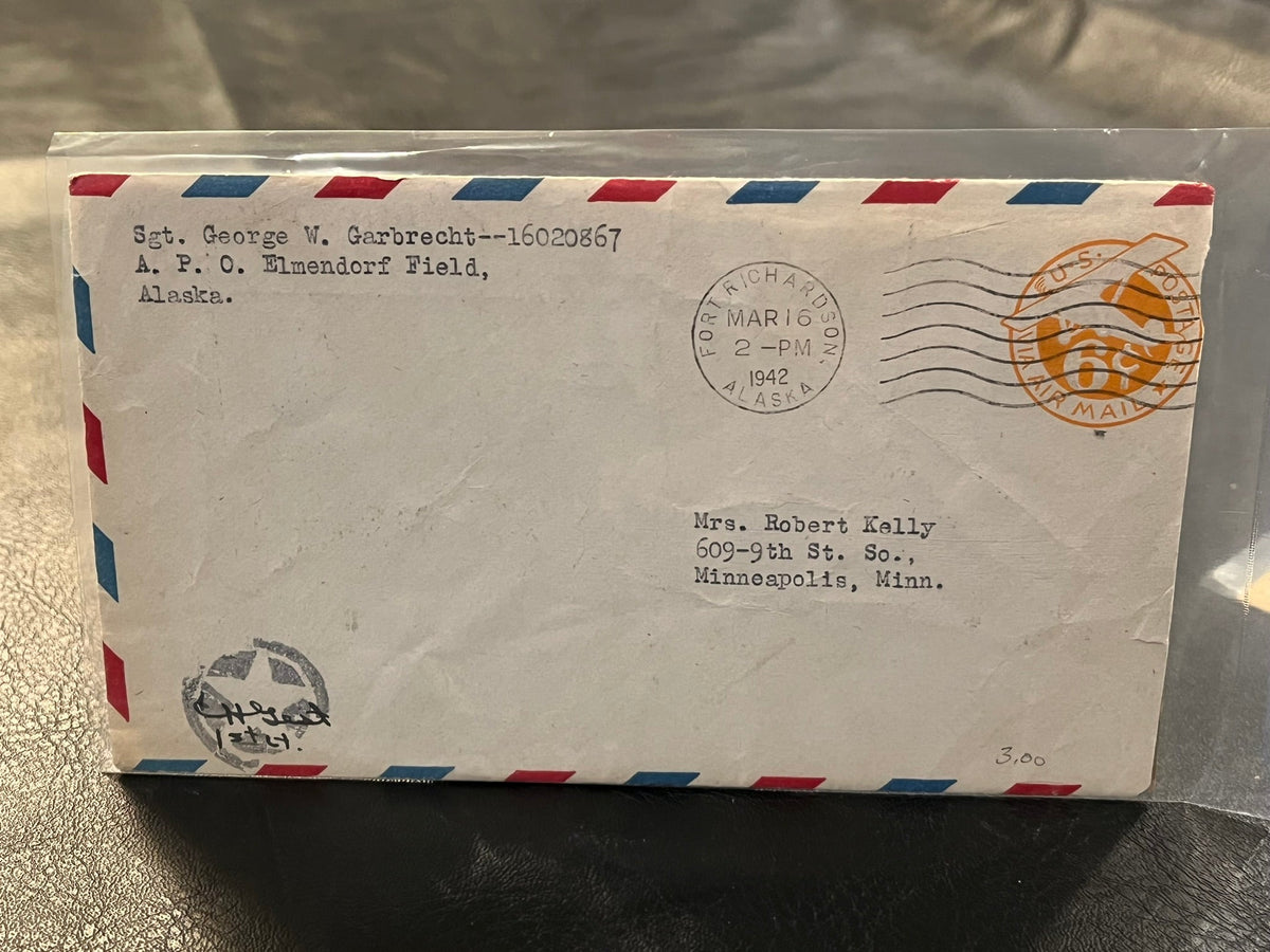 WWII Air Mail envelope. Sent from Alaska to Minnesota. Passed by 1st Lt. examiner.