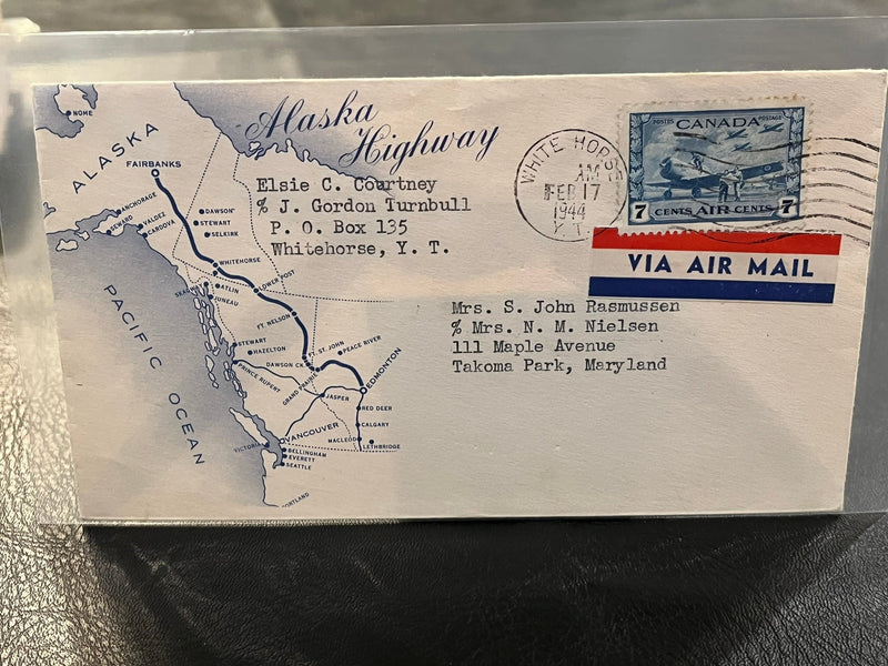 Alaska Highway Cachet. Postmarked White Horse. 1944