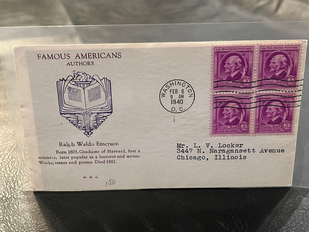 Ralph Waldo Emerson - Famous Authors FDC. W.M.G. Cachet. 1940