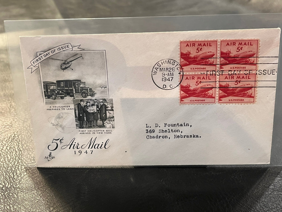 5c Air Mail FDC. Art Craft Cachet. 1947