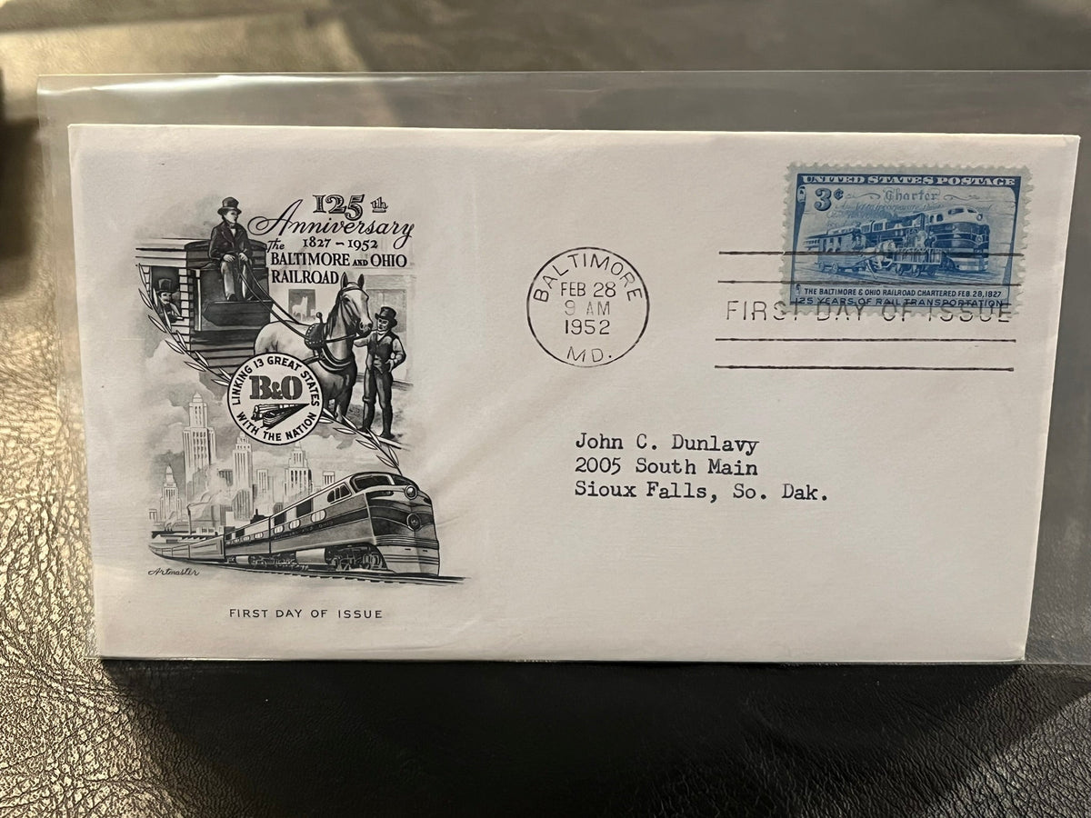 125th Anniversary of the Baltimore & Ohio Railroad FDC. Artmaster cachet. 1952