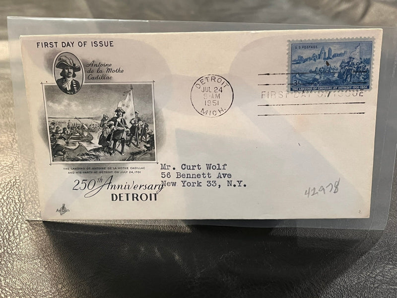 Detroit 250th Anniversary. Art Craft cachet. 1951