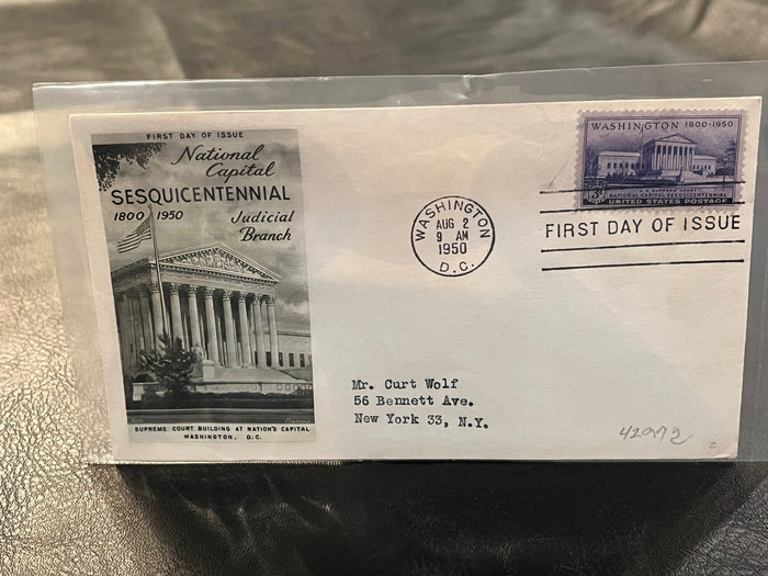 National Capital Sesquicentennial - Judicial Branch  Branch. FDC. 1950