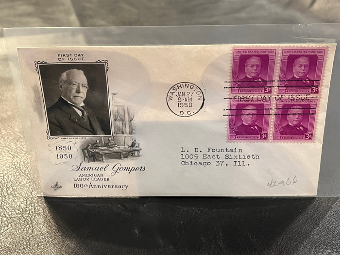 Samuel Gompers - American Labor Leader 100th Anniversary. Art Craft cachet. 1950