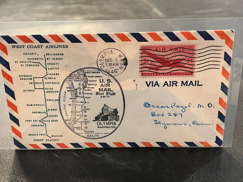 First  Air Mail flight. Olympia Washington - Portland Oregon. 1946