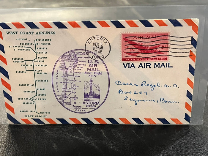 First Air Mail flight. Astoria Oregon - Portland Oregon 1946