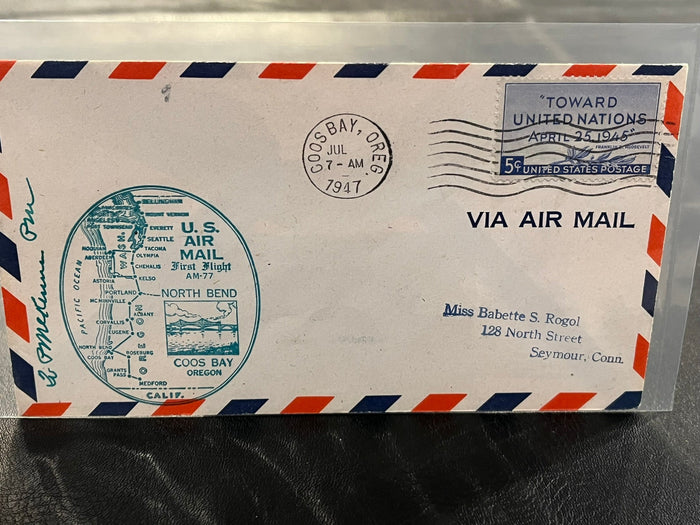 First Air Mail Flight - Coosbay Oregon -  Medford Oregon. 1947