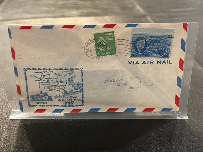 First Air Mail flight - Norwood, Mass. - Springfield, Mass. 1949